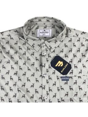 Burlebo Performance Button Up Shirt Men's Large Deer Print Short Sleeve Outdoor